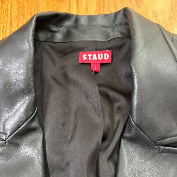 STAUD Black Dressy Vegan Leather Oversized Blazer Jacket Womens Size Large - Picture 4 of 6